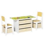 Qaba 3-Piece Kids Table and Chair Set with 2 In 1 Desktop Road Map Storage Drawer
