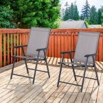 Outsunny 2-PCS Foldable Steel Garden Chairs Outdoor Patio Park Furniture Grey
