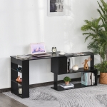 HOMCOM 360° Rotating Corner Desk L-Shaped PC Workstation Student Writing Table with Storage Shelf Home Office Black