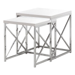 Monarch Modern 2-Piece Chrome Metal X-Base Nesting Accent Side End Table Set - Glossy White Finish