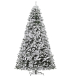 HOMCOM 9ft Snow Flocked Fake Christmas Tree with 2094 Branches 900 LED Warm White Light for Holiday Decoration - Green