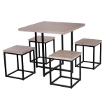 HomCom 5 Piece Wood Steel Space Saving Dining Room Table Set with Stools