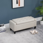 HOMCOM Storage Ottoman Bench Linen-Touch Fabric Tufted Chest Footstool with Flipping Top, Beige