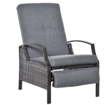 Outsunny Rattan Adjustable Recliner Chair with Hand-Woven All-Weather Wicker for Patio, Outdoor, Garden, Poolside, Grey