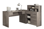 Monarch L-Shaped Contemporary Hollow-Core Reclaimed Wood-Look Computer Desk with Hutch - Dark Taupe