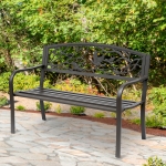 Outsunny 50" Garden Bench Outdoor Loveseat with Vintage Bird Pattern Cast Iron - Brown
