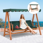 Outsunny 3 Seater Hardwood Reclining Swing Chair with Adjustable Back Green