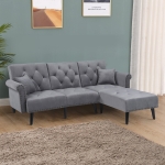 HOMCOM Modern Fabric Sectional Sofa Bed Set Double Sofa and Chaise Lounge with Adjustable Backrest and 2 Removable Cushions for Living Room Waiting Room Light Grey(c-1)