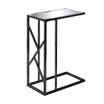 Monarch 24" Minimalist Glam Mirrored Top C-Shape Metal Frame Accent Side Snack End Table - Black Nickel Finish