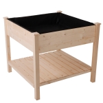 Outsunny 36" x 36" x 32" Wood Square Outdoor Raised Garden Bed Planter Box with Shelf