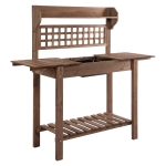 Outsunny 39'' x 18'' x 55'' Gardening Workbench Wood Garden Potting Work Table with Hidden Storage, Sink Basin - Brown