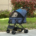 PawHut Pet Stroller Foldable Jogging Stroller w/ Reversible Handle Rear Door Wheel 3-stage Canopy Mesh Window Door Dark Blue