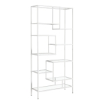 Monarch 72" Contemporary Open Concept Multi-Tier Bookshelf - Tempered Glass / White Metal