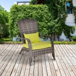 Outsunny Outdoor Classic Rattan Adirondack Deck Chair Armrest Lounge Chair with Cushion Green