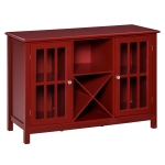 HOMCOM Serving Buffet Glass Door Storage Sideboard, Liquor Cabinet with 12 Bottle Wine Rack, Red
