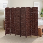 HOMCOM 6' Tall Wicker Weave 4 Panel Room Divider Privacy Screen - Chestnut Brown(c-4)