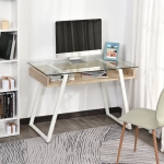 HOMCOM Computer Desk Workstation Center Writing Laptop Table Glass Top for Home Office