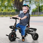 Qaba Baby Tricycle 4 In 1 Push Stroll w/ Reversible Angle Adjustable Seat Removable Handle Canopy Handrail Belt Storage Footrest Brake Clutch for 1-5 Years Old Grey