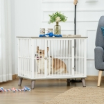 PawHut Dog Crate, Furniture Style Pet Cage Kennel, End Table, Decorative Dog House, with Soft Cushion, Wooden Top, Door, for Small & Medium Dogs, Indoor Use, Grey