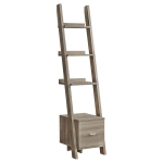 Monarch 69" Contemporary Wood Grain-Look 4-Shelf Narrow Ladder Bookcase with Storage Drawer - Dark Taupe Finish