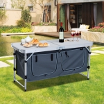 Outsunny Folding Camping Table Height Adjustable Aluminum with Storage Organizer