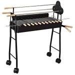 Outsunny 2 in 1 Portable Rotisserie Charcoal BBQ Grill with Large/Small Skewers Included and 4 Wheels for Portability