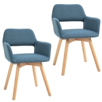 HOMCOM Set of 2 Modern Living Room Accent Arm Dining Chairs with Fabric Surface and Solid Wood Legs - Blue