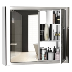 Kleankin 28" x 24" Bathroom Mirror Cabinet Wall Mounted Medicine Cabinet with Swinging Door Shelves Stainless Steel - Silver