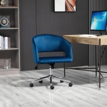 Vinsetto Leisure Office Chair Velvet Fabric Swivel Moon Shape Computer Desk Chair Study with Wheels Blue