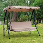Outsunny Convertible Patio Swing Chair 3 Person Hammock Cushioned Portable Outdoor with Tilt Canopy Beige
