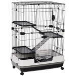 PawHut 43" 4-Level Metal Small Animal Cage with Main House for Rabbits, Guinea Pigs, w/ Wheels and Brakes, 3 Doors, Detachable Run