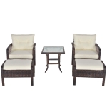 Outsunny 5-Piece PE Rattan Wicker Outdoor Patio Armchair Set Ottoman, Furniture Set with Comfortable Zippered Cushions & Weather-Fighting Build, Brown
