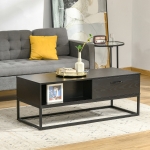 HOMCOM 47" Industrial Coffee Table with Storage Shelves, 2 Drawers, Rectangular Frame, Accent Cocktail Table for Living Room, Black