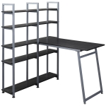 HOMCOM 5 Tier Versatile L-Shaped Computer Desk Writing Table with Display Shelves and Metal Frame, Space-Saving, for Study Room Black/Grey
