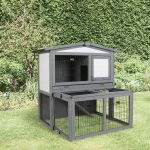 PawHut Wooden 2 Story Rabbit Hutch with Outdoor Run Open Roof