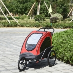 Aosom Child Bike Trailer 3 In1 Foldable Jogger Stroller 2-Seater Baby Stroller Transport Buggy Carrier with Shock Absorber System Rubber Tires Adjustable Handlebar Kid Bicycle Trailer Red and Grey