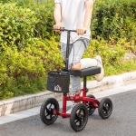 HOMCOM Knee Walker, Foldable Steerable Medical Knee Scooter, Crutch Alternative with Braking System, Storage Bag for Foot Injuries, Red