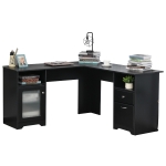 HOMCOM L-Shaped Corner Computer Desk PC Workstation Student Writing Table with Storage Shelf & Drawers - Black