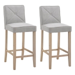 HOMCOM Modern Bar Stools Set of 2, Upholstered Barstools Kitchen Island Chair with Build-In Footrest, Solid Wood Legs, Beige