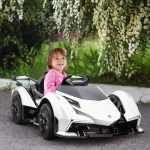 Aosom Kids Ride On Sports Car, 12V Battery Powered Electric Toy w/Parent Remote Control, Bluetooth, Horn, Music & LED Headlights Taillights for 3-6 Years Old White
