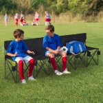 Outsunny 6 Seat Folding Sports Sideline Bench Portable Outdoor Team Sport Camping Seat with Back Cup Holder and Carrying Case Black