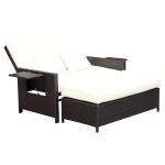 Outsunny Rattan Chaise Lounge and Ottoman Set Adjustable Back Drink Holder