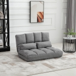 HOMCOM 2-In-1 Floor Sofa Lazy Bed Folding Couch with 7 Position Adjustable Backrest Thick Padding Metal Frame and 2 Pillows Light Grey