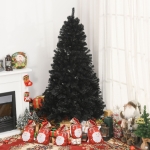 HOMCOM 7ft Artificial Christmas Tree Halloween Style Holiday Home Indoor Decoration with Automatic Open, Black