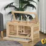 PawHut Wooden Hamster Cage Rodent Small Animal Hutch with Seesaw, Ladder Activity Center Play House for Indoor Use 30.75" x 15.75" x 17.25", Natural(c-6)