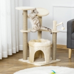 PawHut Cat Tree Tower Kitten Multi-Level House with Condo Bed Scratching Post Pad Perch Ball Toy 19x19x34.25 Inches, Beige