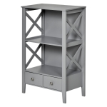 kleankin X- Frame Freestanding Floor Bathroom Storage with Two Drawers, Storage Organizer, Cabinet with 3 Shelves - Grey