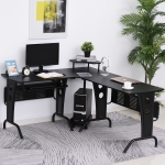 HOMCOM L-Shaped Corner Computer Office Desk PC Table Workstation with Keyboard Tray