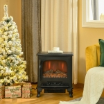 HOMCOM Freestanding Electric Fireplace Heater, Fireplace Stove with Realistic Flame Effect and Adjustable Temperature, Overheat Safety Protection, 750W/1500W, Black