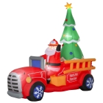 HOMCOM 7.5' Christmas Holiday LED Lit Yard Inflatable Blow Up Santa with Fire Truck & Tree